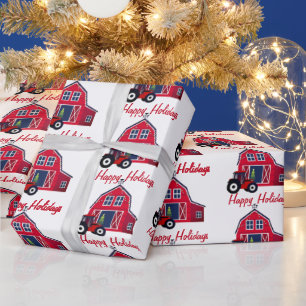 prettige feestdagen Barn en Tractor Cadeaupapier