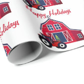 prettige feestdagen Barn en Tractor Cadeaupapier (Rol Hoek)