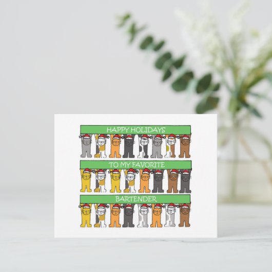 Prettige feestdagen Bartender Cartoon Katten (Staand voorkant)