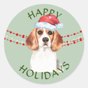 Prettige feestdagen Beagle Santa Hat Ronde Sticker