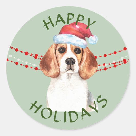 Prettige feestdagen Beagle Santa Hat Ronde Sticker (Voorkant)