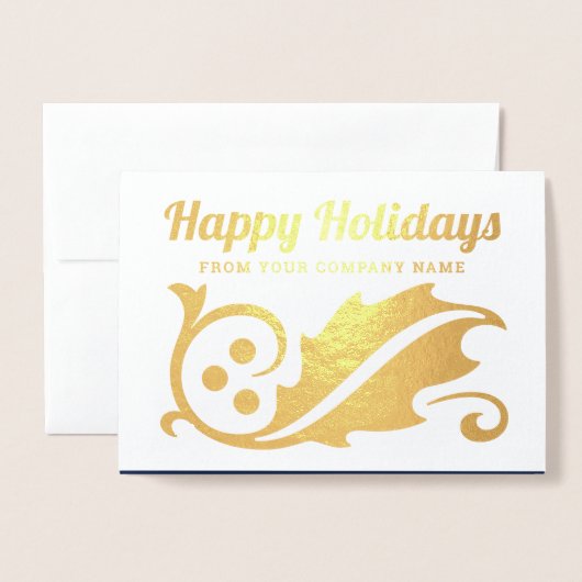 Prettige feestdagen Bedrijfsfoto Christmas Holly N Folie Kaarten (Voorkant met envelop)