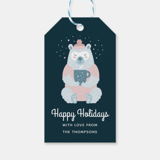 Prettige feestdagen Beer Holding Mok gepersonalise Cadeaulabel (Voorkant)