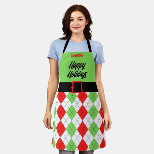 prettige feestdagen Belt en Argyle Green Schort (Gedragen)