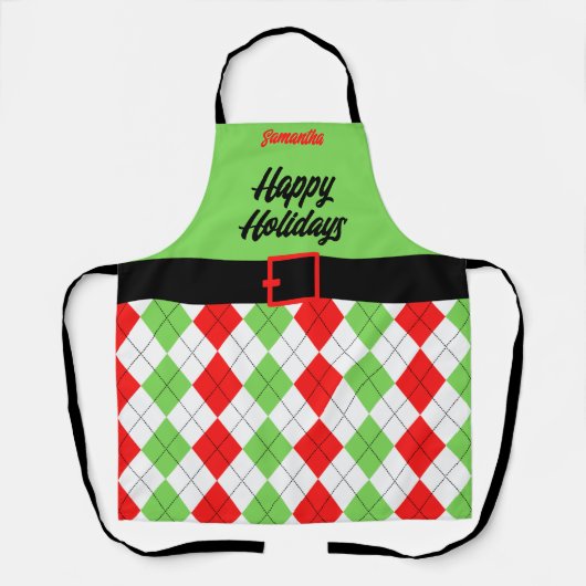 prettige feestdagen Belt en Argyle Green Schort (Voorkant)