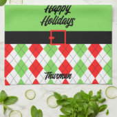 prettige feestdagen Belt en Argyle Green Theedoek (Gevouwen)