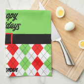 prettige feestdagen Belt en Argyle Green Theedoek (Quarter Fold)