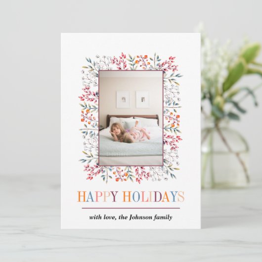 Prettige feestdagen Berry leaf bourgogne Feestdagenkaart (Staand voorkant)