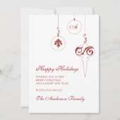 Prettige feestdagen Berry Red Monogram Bauble Foto Feestdagenkaart (Voorkant)