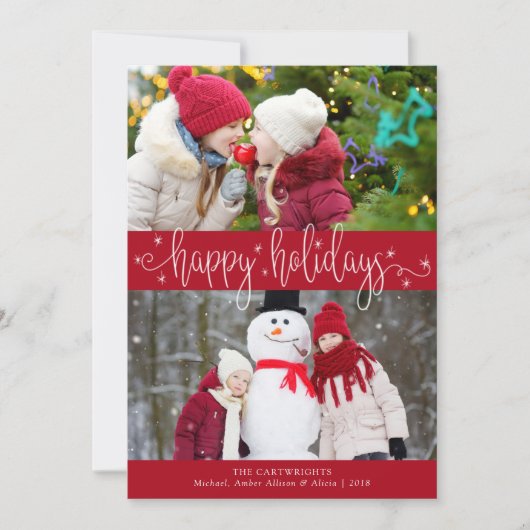 Prettige feestdagen Bewerkbaar rood-wit script Feestdagenkaart (Voorkant)