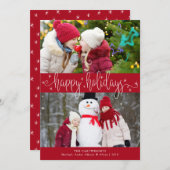 Prettige feestdagen Bewerkbaar rood-wit script Feestdagenkaart (Voorkant / Achterkant)