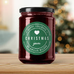 PRETTIGE FEESTDAGEN BEWERKBARE Kleur Christmas Jam Ronde Sticker<br><div class="desc">Prettige feestdagen Rond Modern Bold "Christmas Jam" sticker met een hart en dubbele rand in wit tegen een achtergrondkleur die bewerkbaar is (klik op Aanpassen en achtergrondkleur wijzigen). Het is perfect voor het labelen van wat je hebt gemaakt. Personaliseer het door de tekst van de tijdelijke aanduiding te vervangen. Voor...</div>