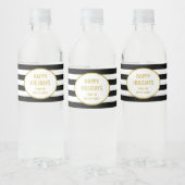 Prettige feestdagen Black Stripes Gold Waterfles Etiket (Flessen)