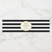 Prettige feestdagen Black Stripes Gold Waterfles Etiket (Enkel label)