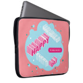 prettige feestdagen, blauw en roze laptop sleeve (Voorkant Rechts)