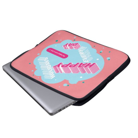 prettige feestdagen, blauw en roze laptop sleeve (Voorkant onderkant)