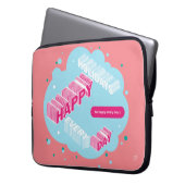 prettige feestdagen, blauw en roze laptop sleeve (Voorkant Links)