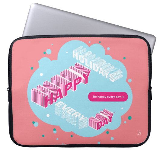 prettige feestdagen, blauw en roze laptop sleeve (Voorkant)