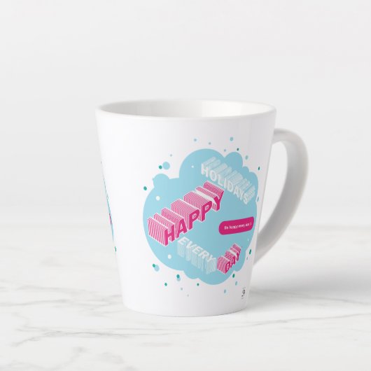 prettige feestdagen, blauw en roze latte mok (Rechterhoek)