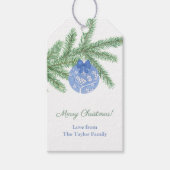 prettige feestdagen blauw en wit Ornament Kerstmis Cadeaulabel (Voorkant)