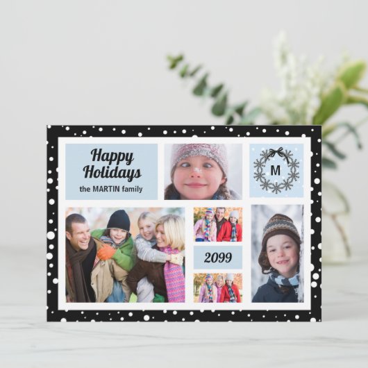 prettige feestdagen Blauw en Zwarte Kerstmis 5 Fot Feestdagenkaart (Staand voorkant)