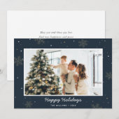 Prettige feestdagen Blauw Familie Foto Snowflake Feestdagenkaart (Voorkant / Achterkant)