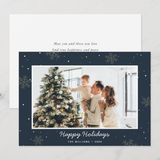 Prettige feestdagen Blauw Familie Foto Snowflake Feestdagenkaart (Voorkant / Achterkant)