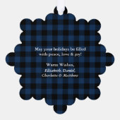 Prettige feestdagen Blauw geruite rustiek Ornament Kaart (Achterkant)