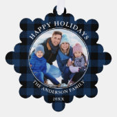 Prettige feestdagen Blauw geruite rustiek Ornament Kaart (Voorkant)