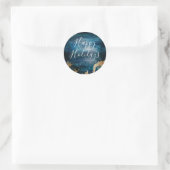 Prettige feestdagen Blauw & Goud Ronde Sticker (Tas)