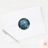 Prettige feestdagen Blauw & Goud Ronde Sticker (Envelop)
