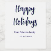 Prettige feestdagen Blauw groen Kerstmis stijlvol Wijn Etiket (Enkel label)