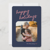 Prettige feestdagen Blauw Roze Plaid 1-Photo Feestdagenkaart (Voorkant)