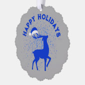 Prettige feestdagen Blauw/Zilver Rendier met Monog Ornament Kaart (Links)