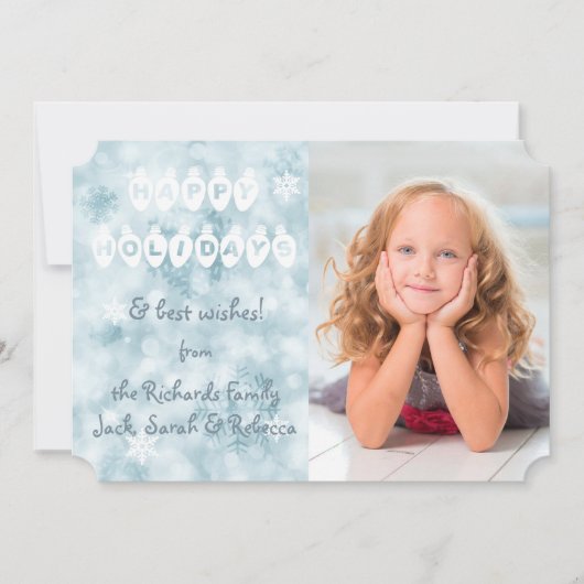 Prettige feestdagen Blauwe Bokeh Fotosjabloon Kers Feestdagenkaart (Voorkant)