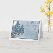 Prettige Feestdagen Blauwe Bomen Elegante Kerstmis Kaart (Gele Bloem)