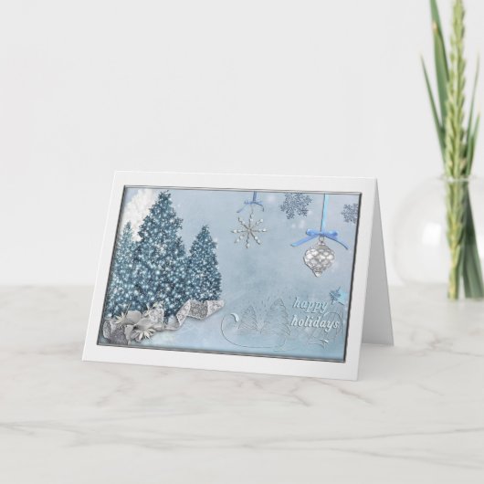 Prettige Feestdagen Blauwe Bomen Elegante Kerstmis Kaart (Voorkant)