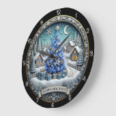 Prettige feestdagen Blauwe Kerstboom Dorp Grote Klok (Hoek)