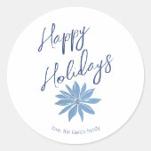 Prettige feestdagen Blauwe poinsettia minimal Ronde Sticker (Voorkant)