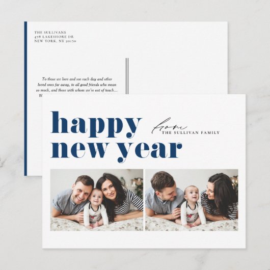 Prettige feestdagen Blauwe retrotypografie (Voorkant / Achterkant)