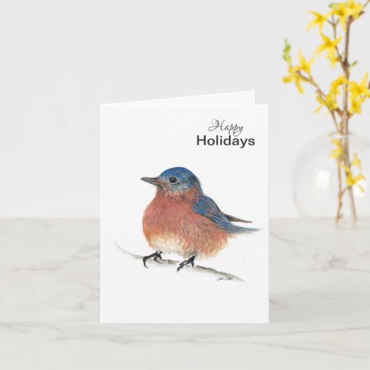 prettige feestdagen blauwe vogelkaart kaart (Gele Bloem)