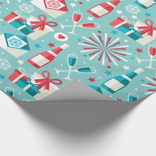 prettige feestdagen Blauwgroen blauw en rood Patro Cadeaupapier (Hoek)