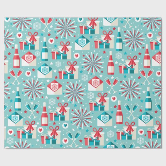 prettige feestdagen Blauwgroen blauw en rood Patro Cadeaupapier (Vlak)