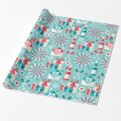 prettige feestdagen Blauwgroen blauw en rood Patro Cadeaupapier (Uitgerold)