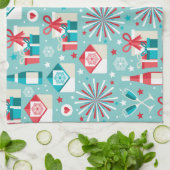 prettige feestdagen Blauwgroen blauw en rood Patro Theedoek (Gevouwen)