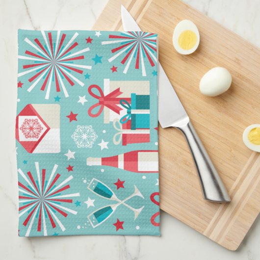 prettige feestdagen Blauwgroen blauw en rood Patro Theedoek (Quarter Fold)