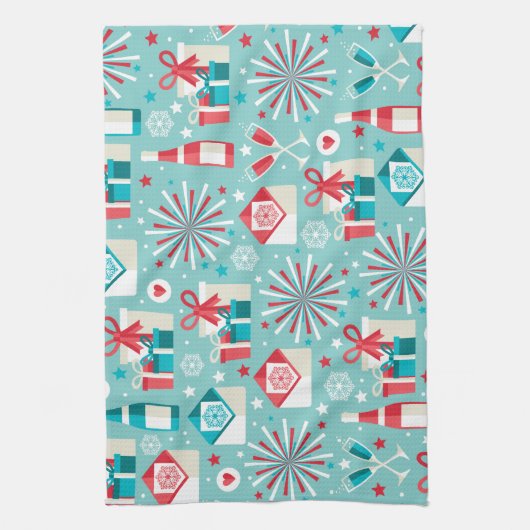 prettige feestdagen Blauwgroen blauw en rood Patro Theedoek (Verticaal)