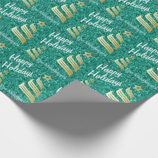 prettige feestdagen Blauwgroen Confetti en goud |  Cadeaupapier (Hoek)