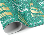 prettige feestdagen Blauwgroen Confetti en goud |  Cadeaupapier (Rol Hoek)