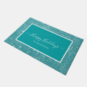 Prettige feestdagen blauwgroen glitter script fami deurmat (Schuin)